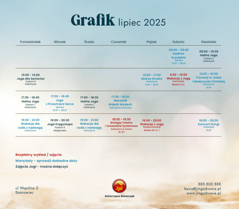 JING lipiec 2025 plan zajęć JING lipiec 2025 plan zajęć
